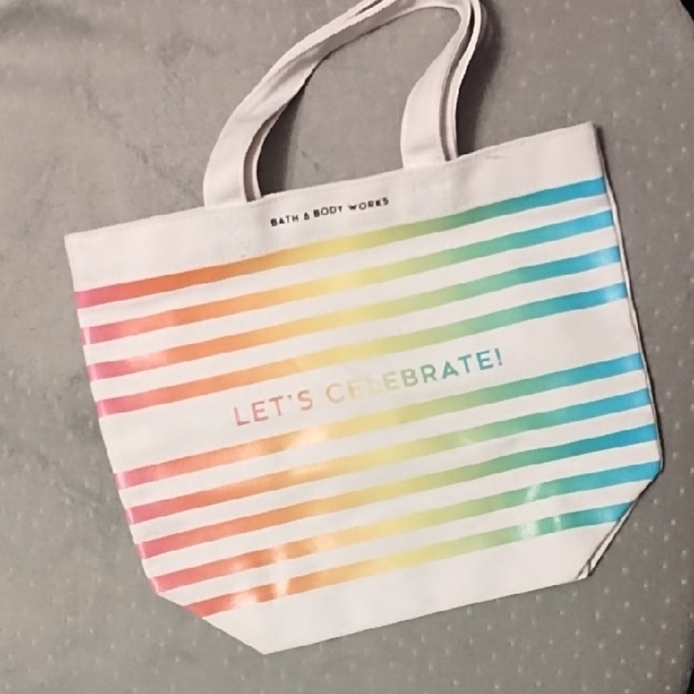 *Bath & Body Works Red and Pink Tote Bag with Artistic Stripes